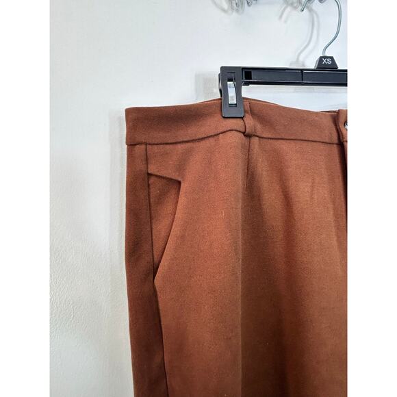 Tanming Trouser Pants Size 2XL Brown Wool Blend Wide Leg Cropped Officecore - Picture 3 of 10